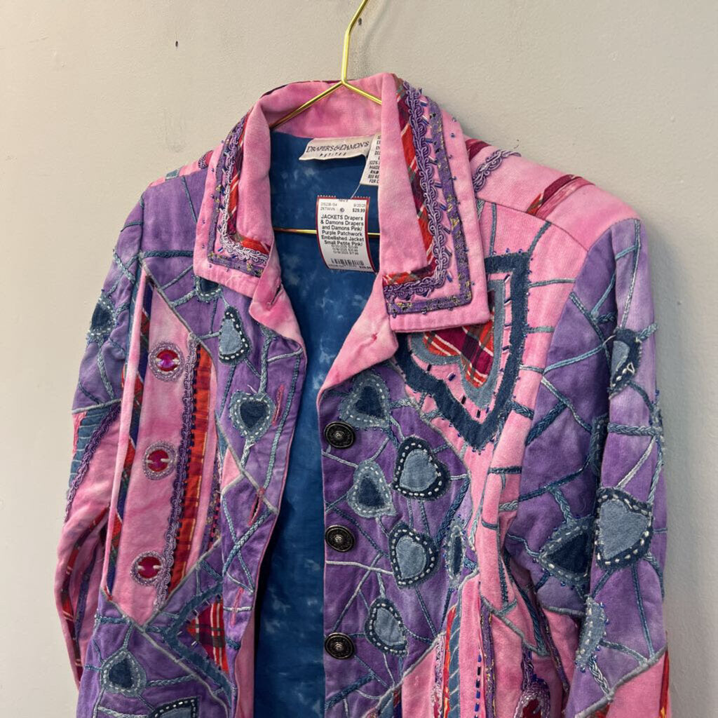 Drapers and Damons Pink/ Purple Patchwork Embellished Jacket Small Petite