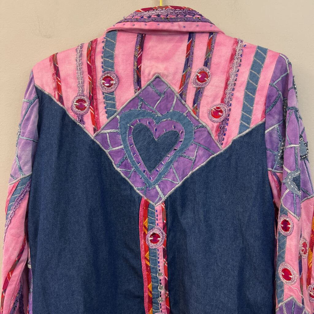 Drapers and Damons Pink/ Purple Patchwork Embellished Jacket Small Petite