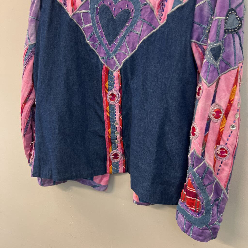 Drapers and Damons Pink/ Purple Patchwork Embellished Jacket Small Petite