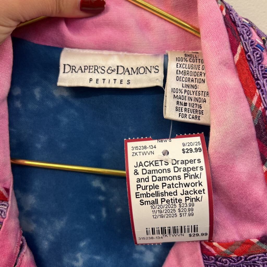 Drapers and Damons Pink/ Purple Patchwork Embellished Jacket Small Petite