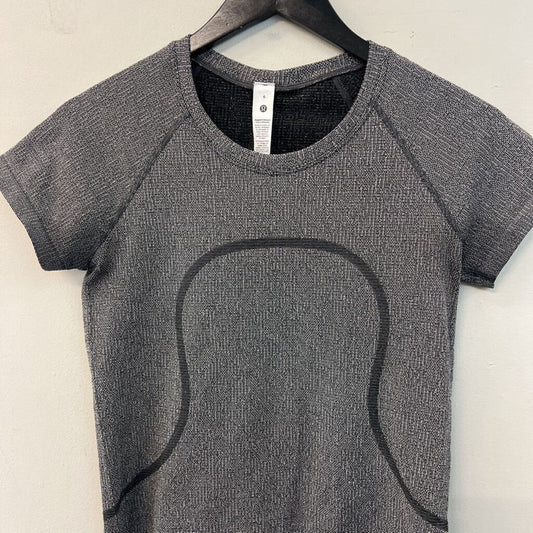Lululelmon Grey/ White Shimmer Cropped Short Sleeve Top 6