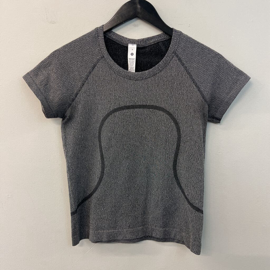 Lululelmon Grey/ White Shimmer Cropped Short Sleeve Top 6