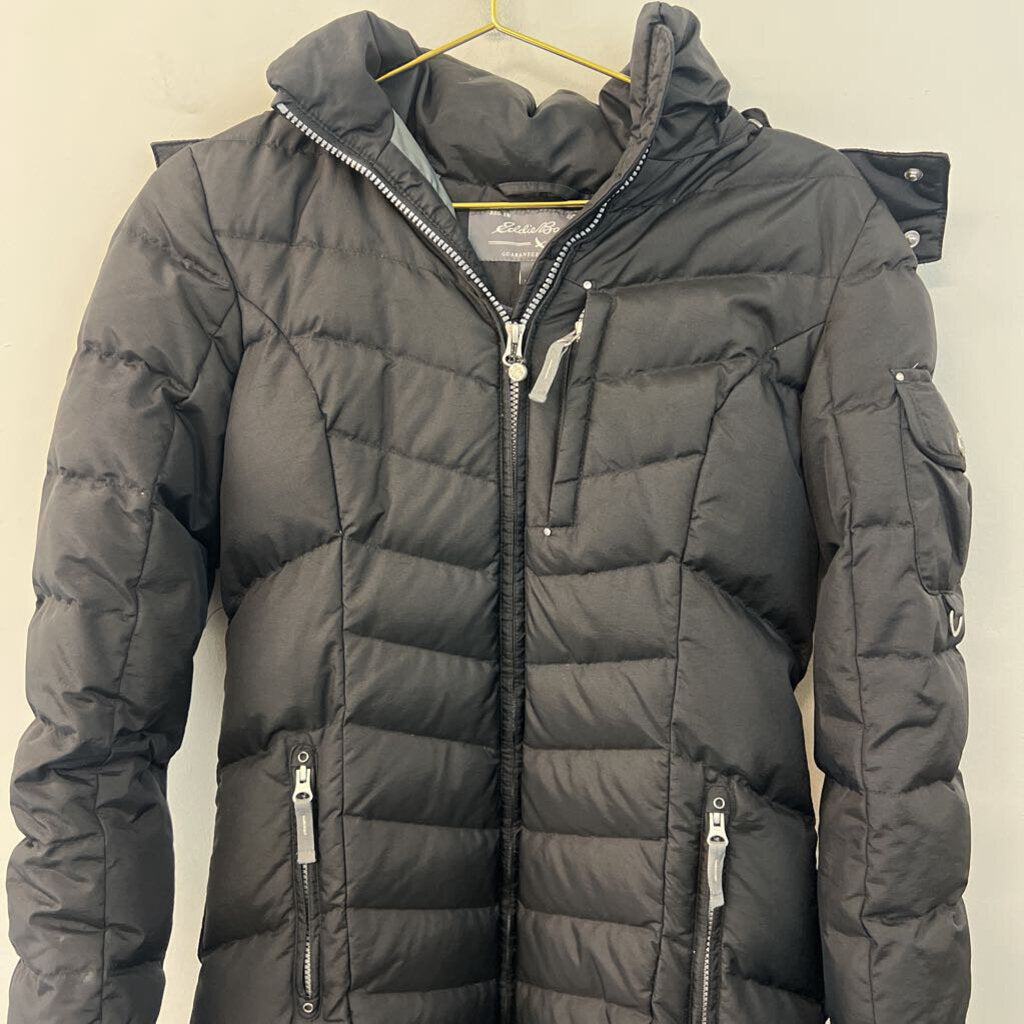 Eddie Bauer Black Lined Long Puffer Jacket Small