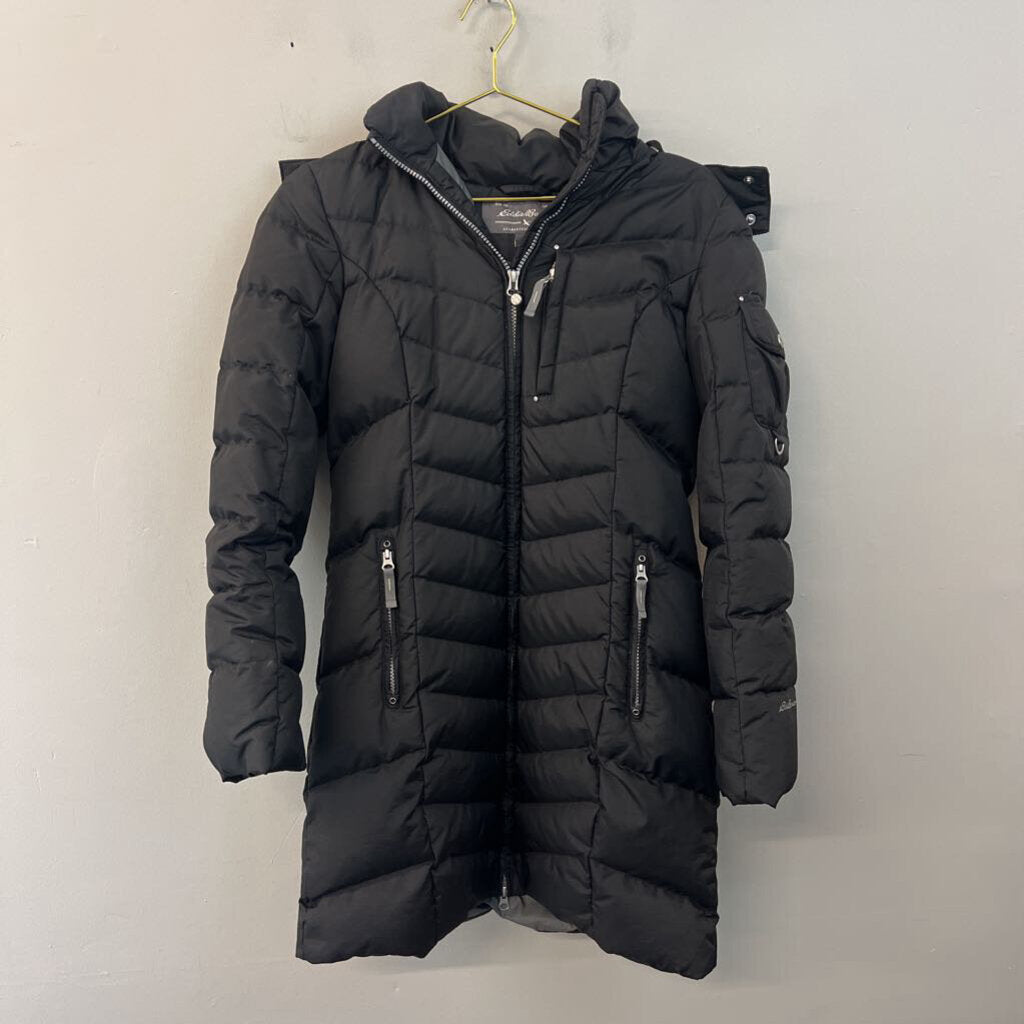 Eddie Bauer Black Lined Long Puffer Jacket Small