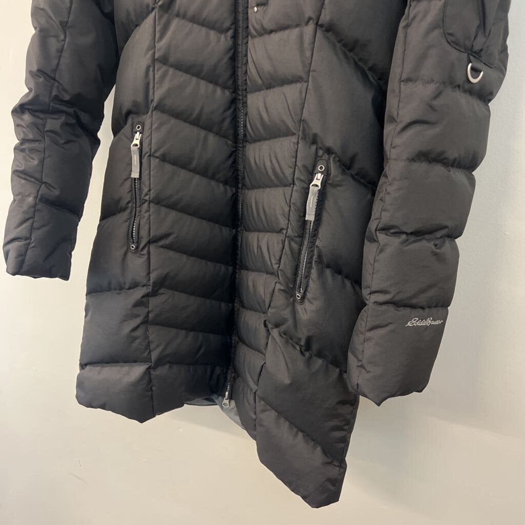 Eddie Bauer Black Lined Long Puffer Jacket Small