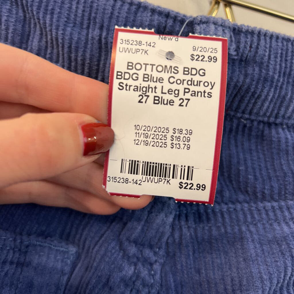 BDG Blue Corduroy Straight Leg Pants 27