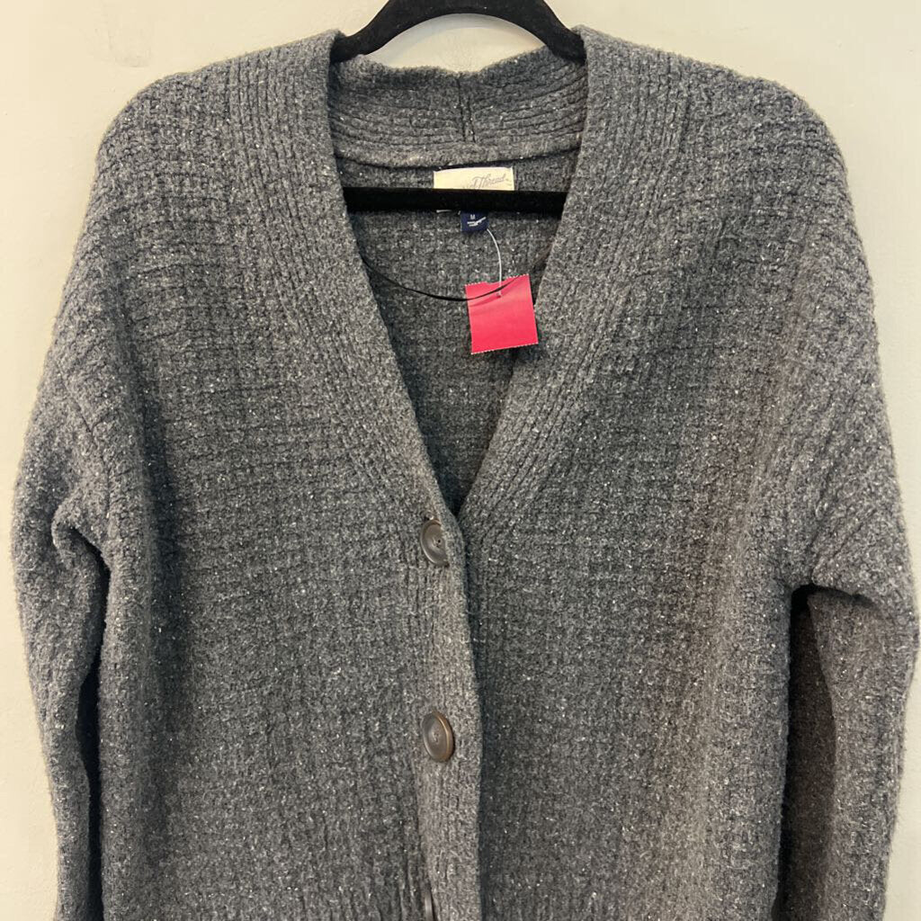 Grey Knit Cardigan Sweater Medium