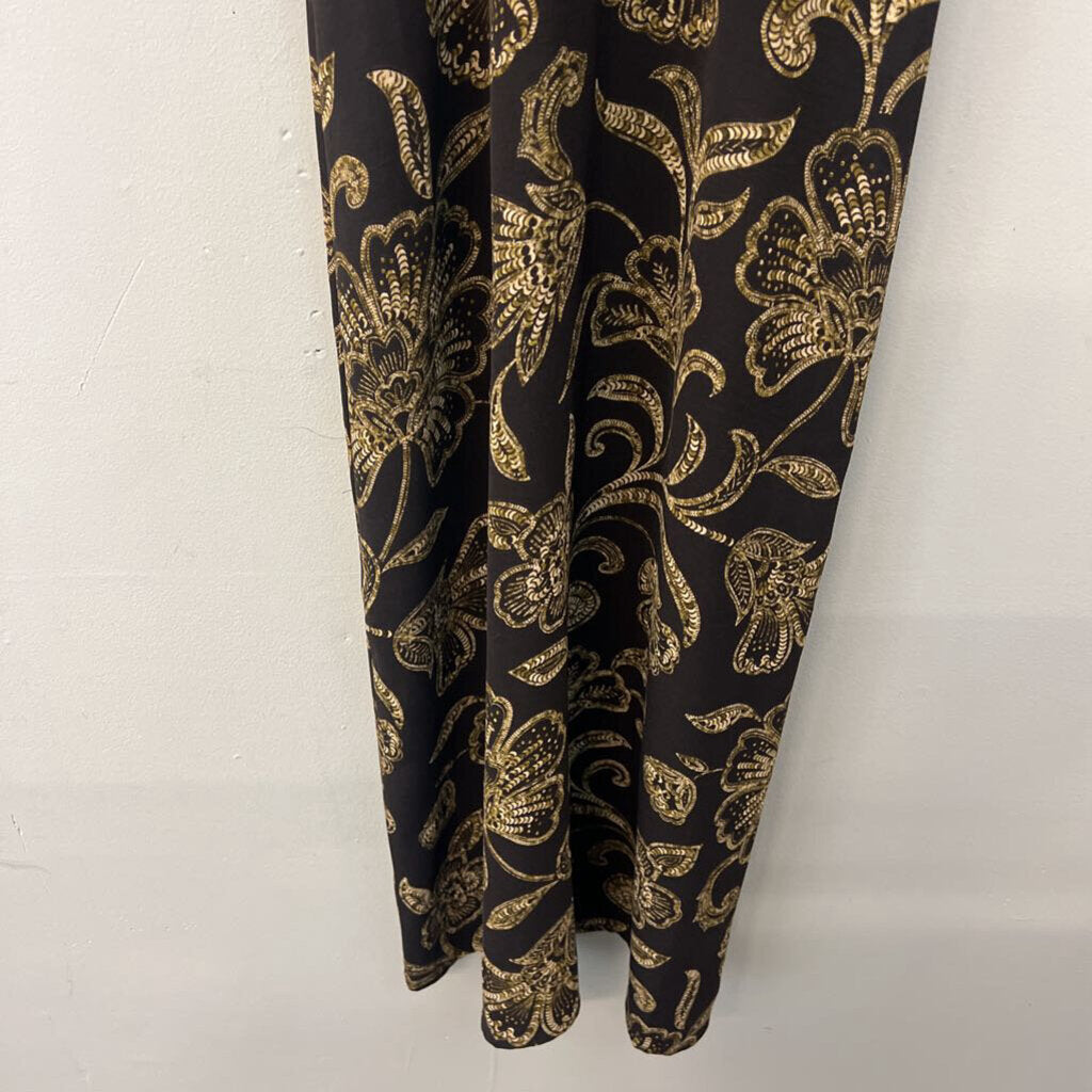 Monteau Black/ Beige Print Midi Dress Small