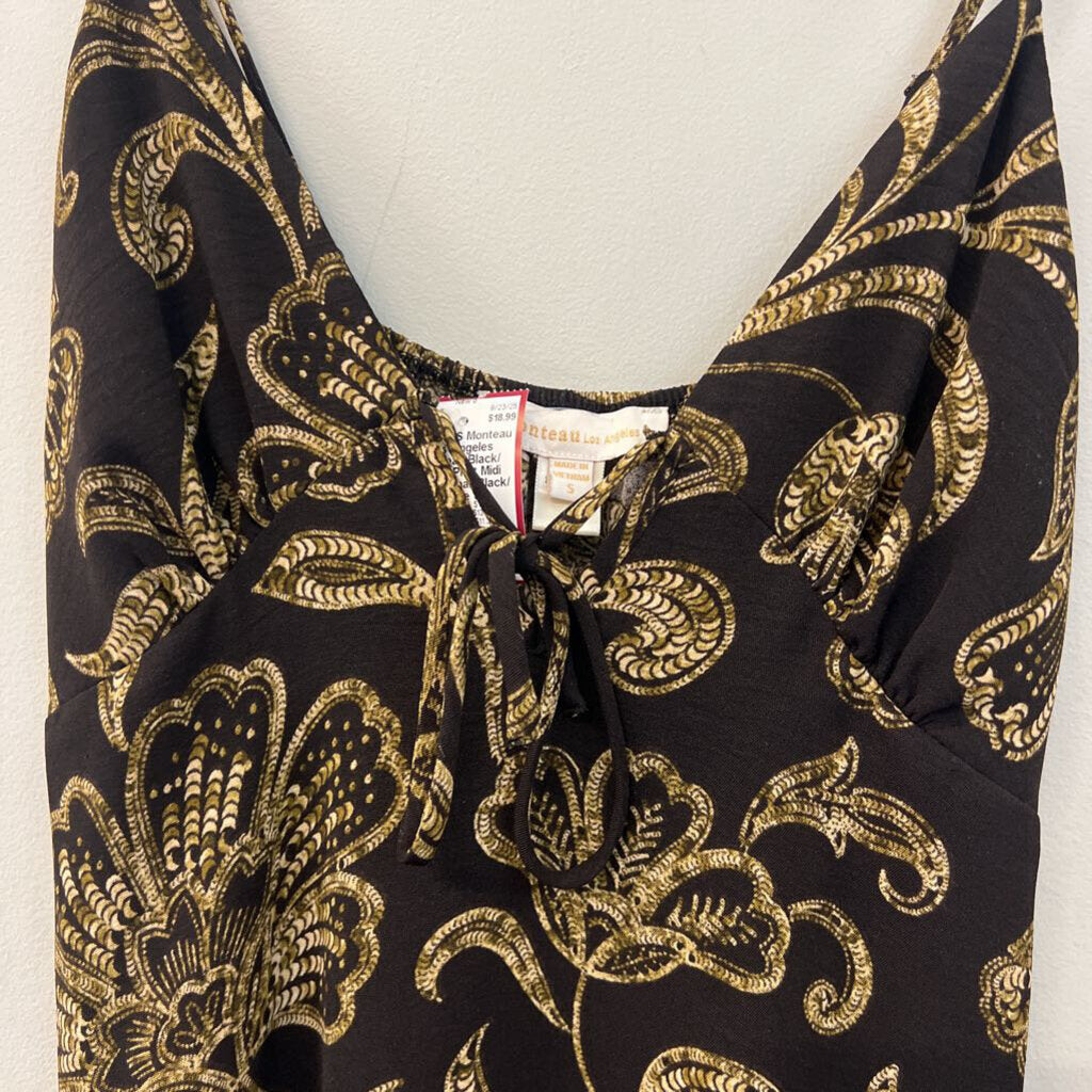 Monteau Black/ Beige Print Midi Dress Small