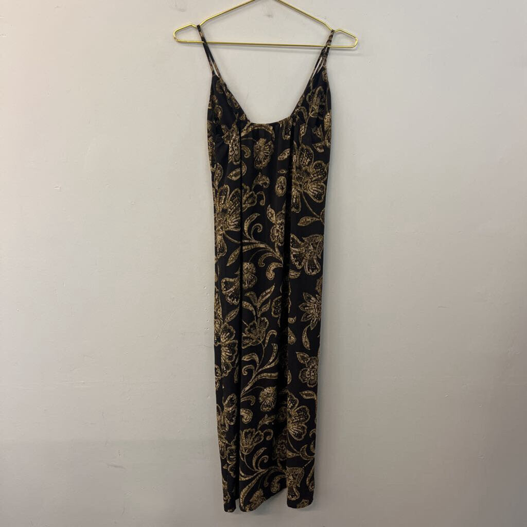 Monteau Black/ Beige Print Midi Dress Small