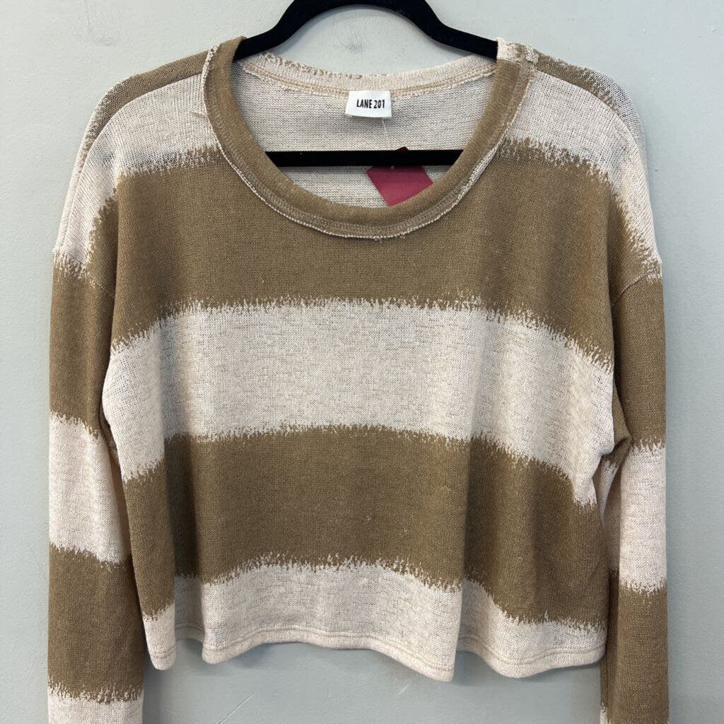 Lane 201 Brown/ White Striped Cropped Long Sleeve Top Small