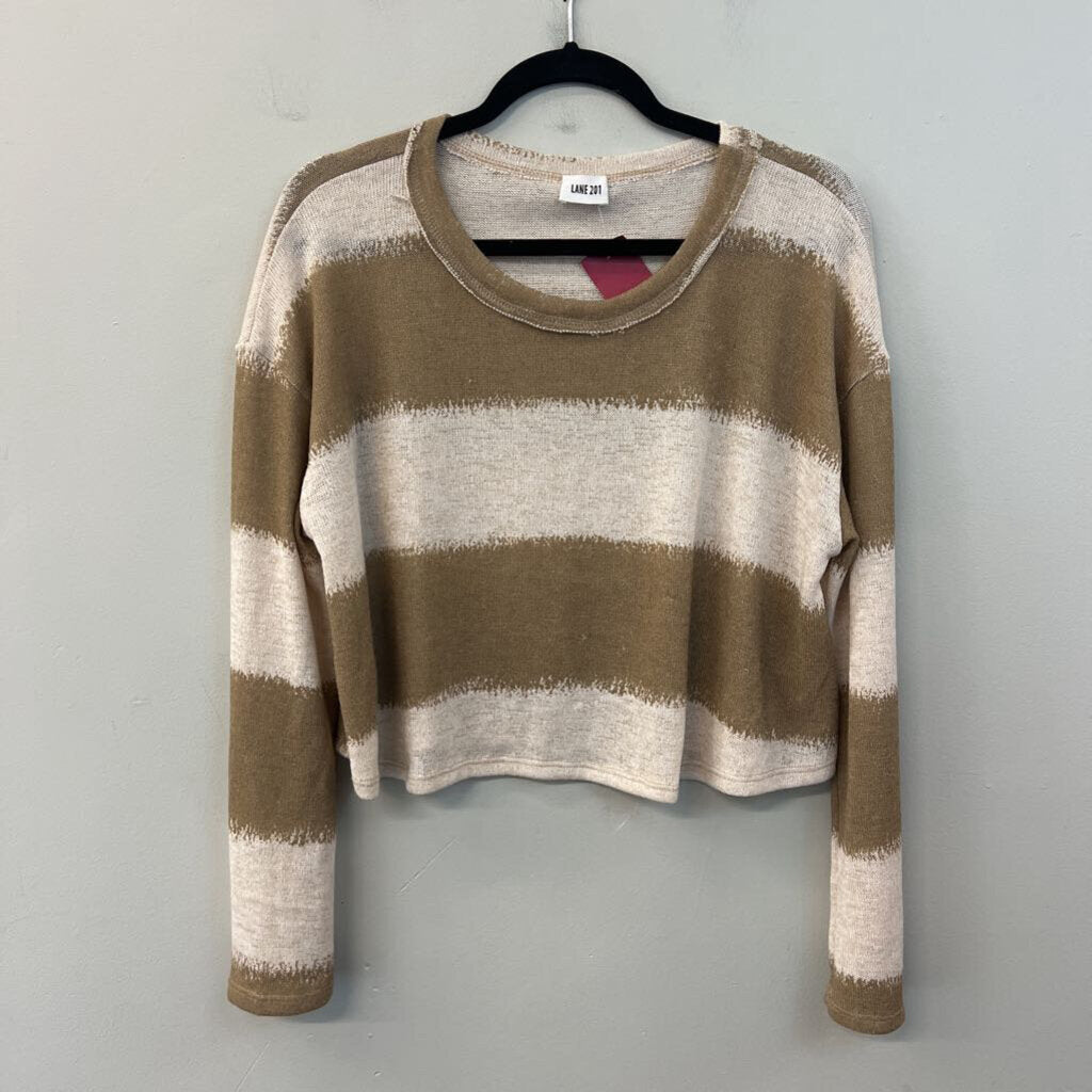 Lane 201 Brown/ White Striped Cropped Long Sleeve Top Small
