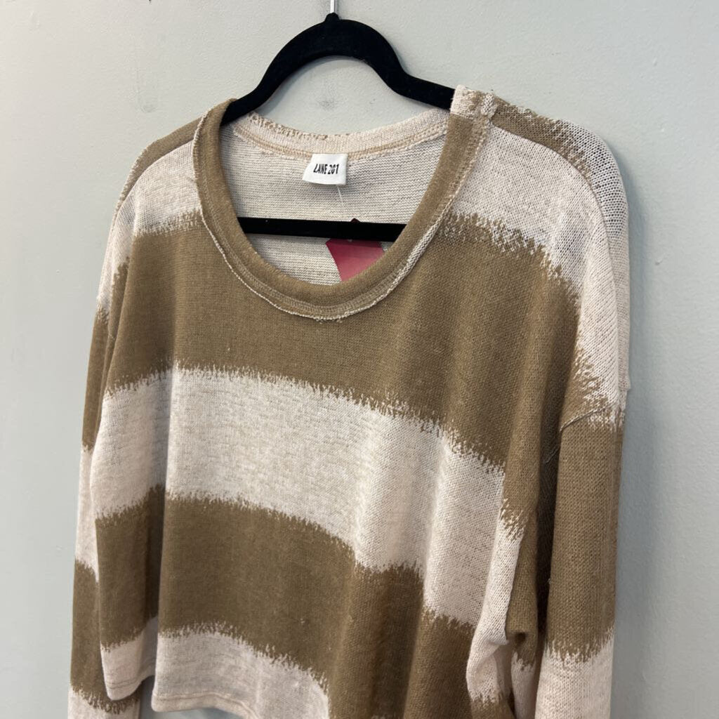 Lane 201 Brown/ White Striped Cropped Long Sleeve Top Small
