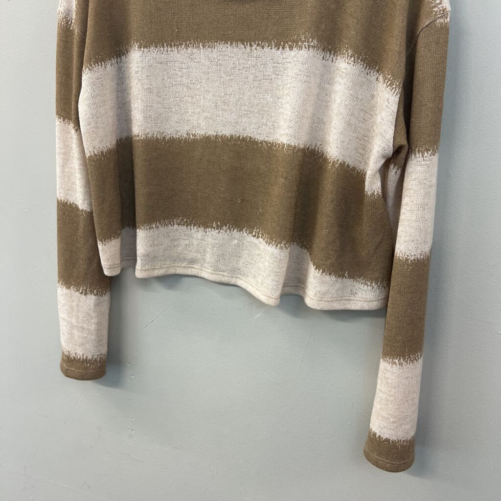 Lane 201 Brown/ White Striped Cropped Long Sleeve Top Small
