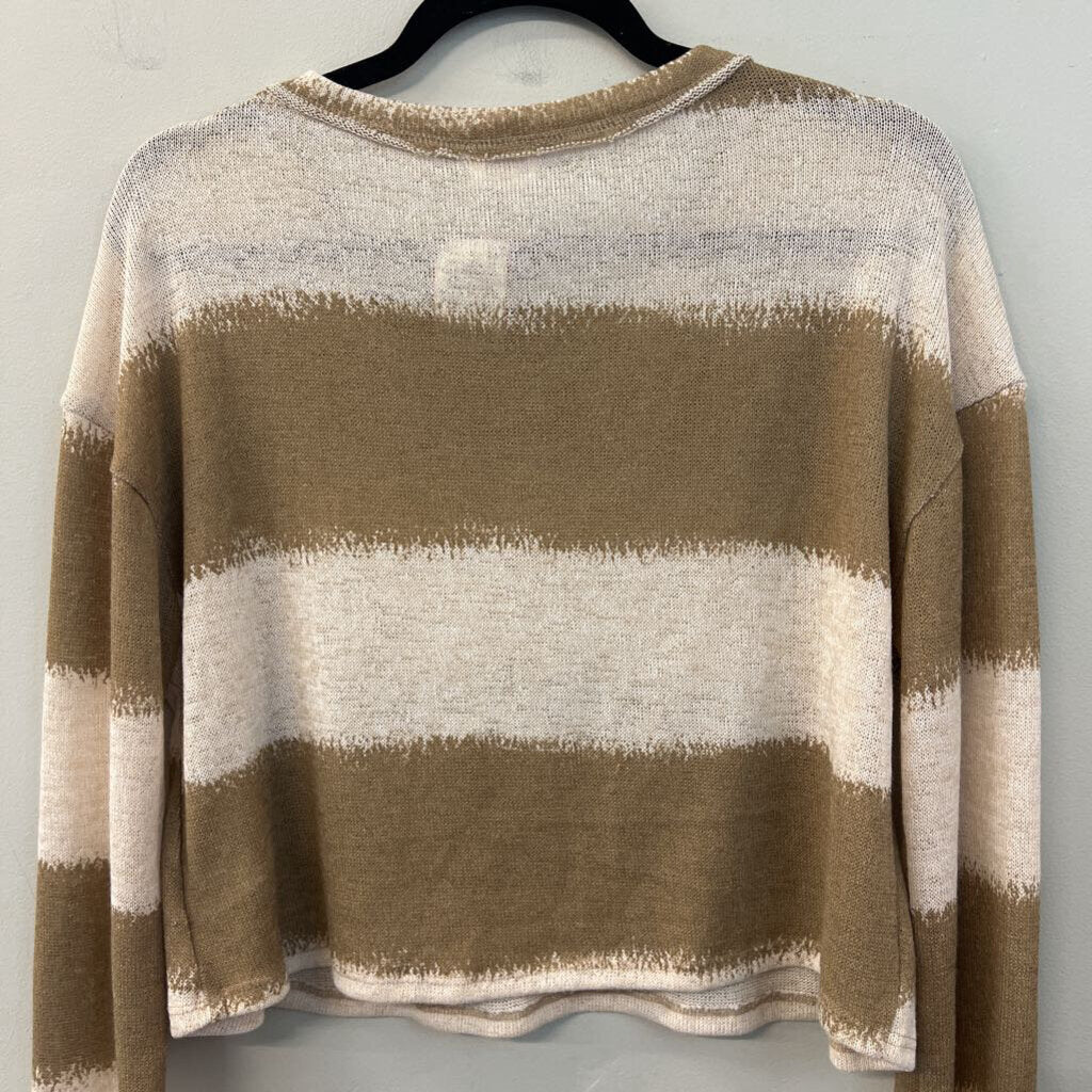Lane 201 Brown/ White Striped Cropped Long Sleeve Top Small