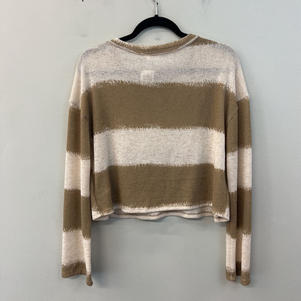 Lane 201 Brown/ White Striped Cropped Long Sleeve Top Small