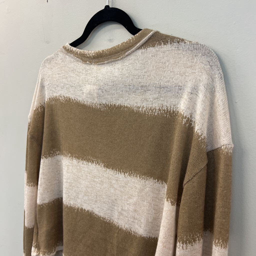 Lane 201 Brown/ White Striped Cropped Long Sleeve Top Small
