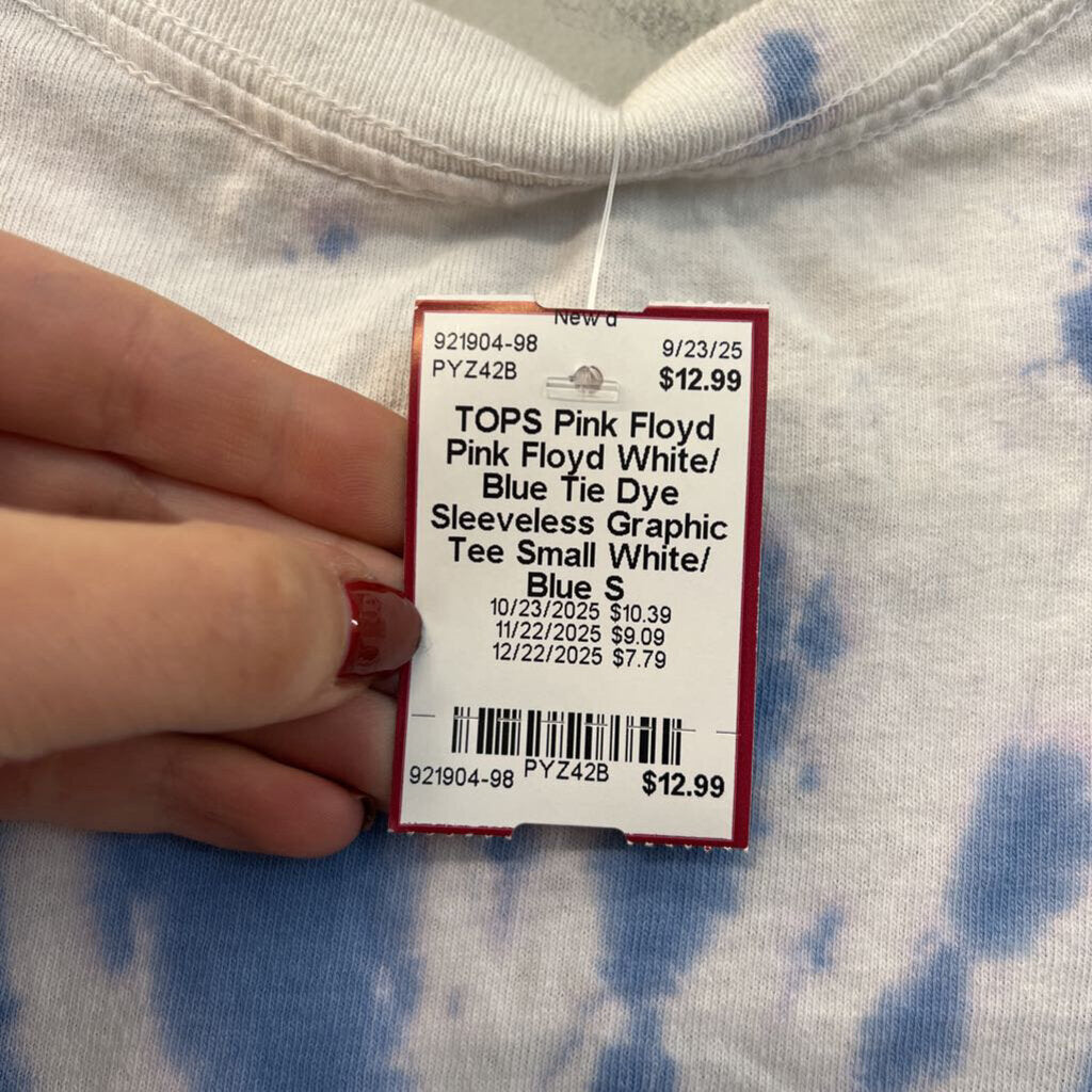 Pink Floyd White/ Blue Tie Dye Sleeveless Graphic Tee Small