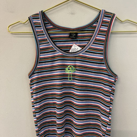 Urban Outfitters Blue/ Multi Striped Cropped Mushroom Tank Medium