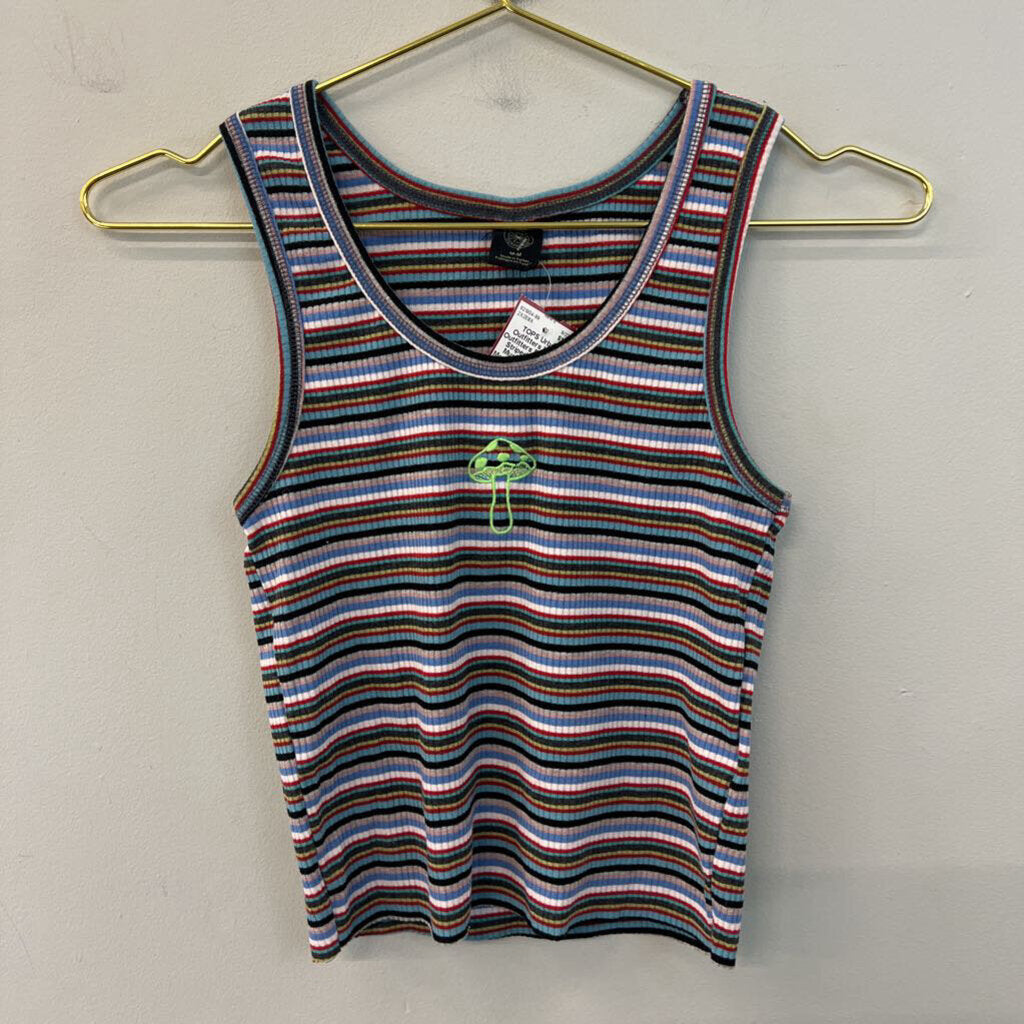 Urban Outfitters Blue/ Multi Striped Cropped Mushroom Tank Medium