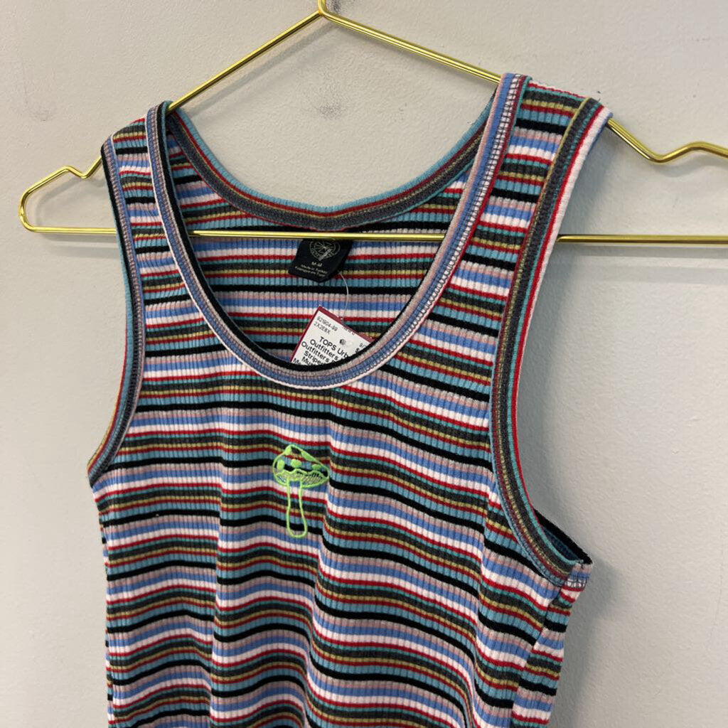 Urban Outfitters Blue/ Multi Striped Cropped Mushroom Tank Medium