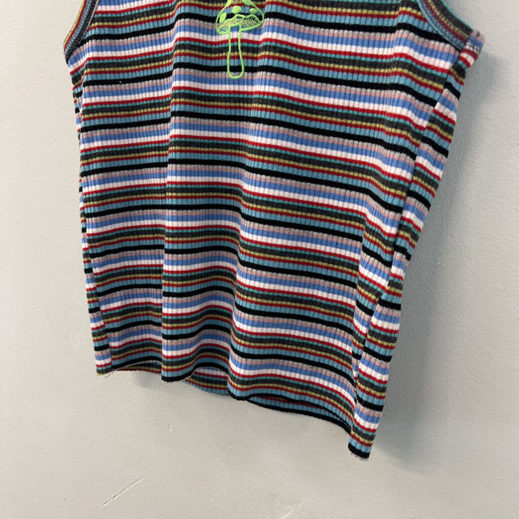 Urban Outfitters Blue/ Multi Striped Cropped Mushroom Tank Medium
