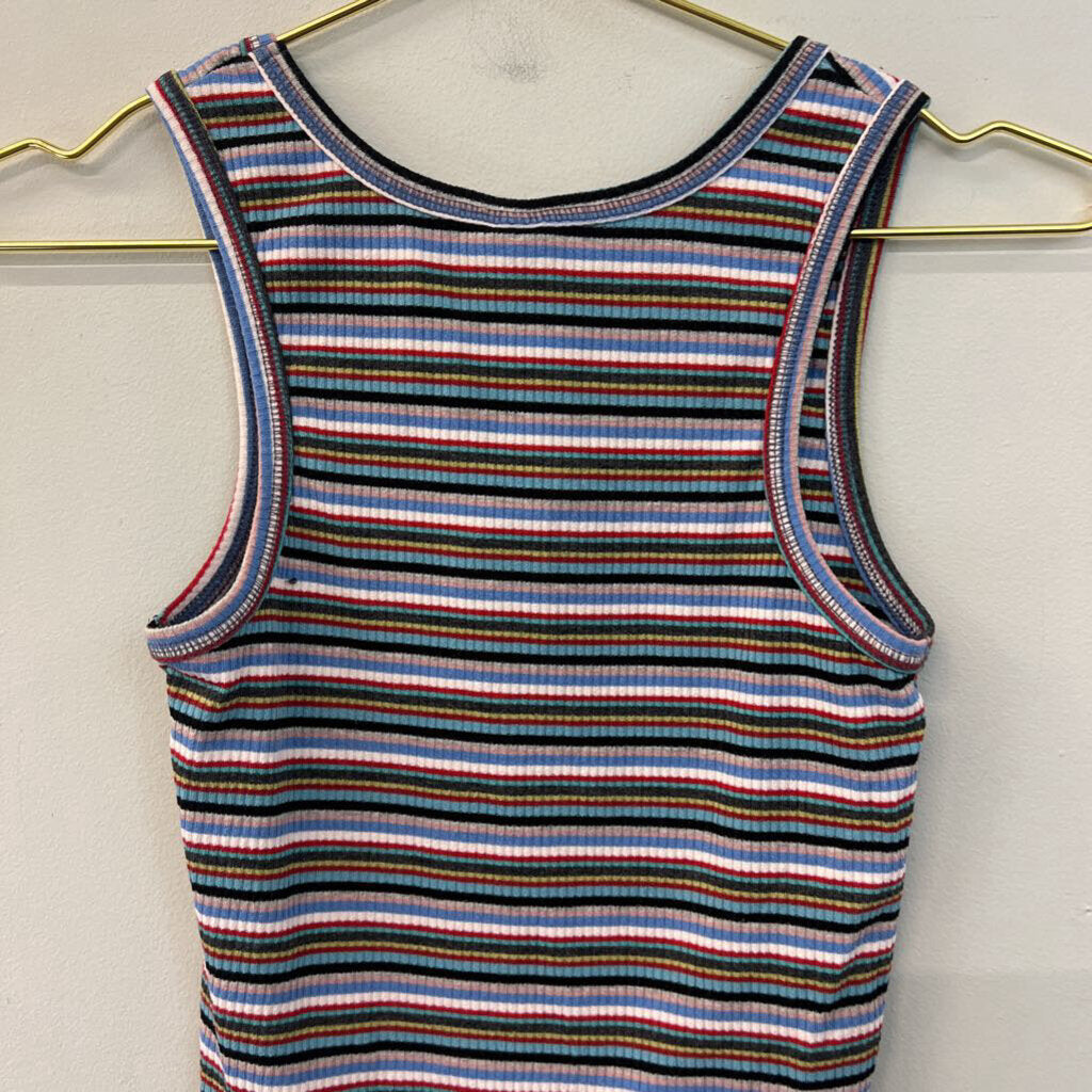 Urban Outfitters Blue/ Multi Striped Cropped Mushroom Tank Medium