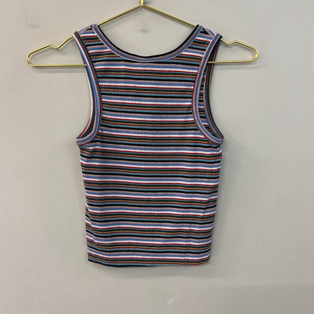 Urban Outfitters Blue/ Multi Striped Cropped Mushroom Tank Medium