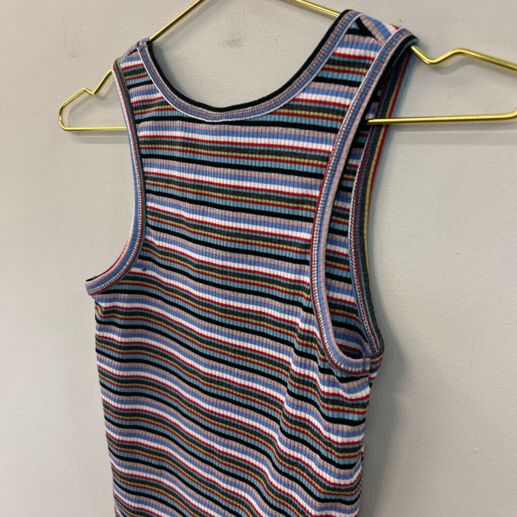 Urban Outfitters Blue/ Multi Striped Cropped Mushroom Tank Medium