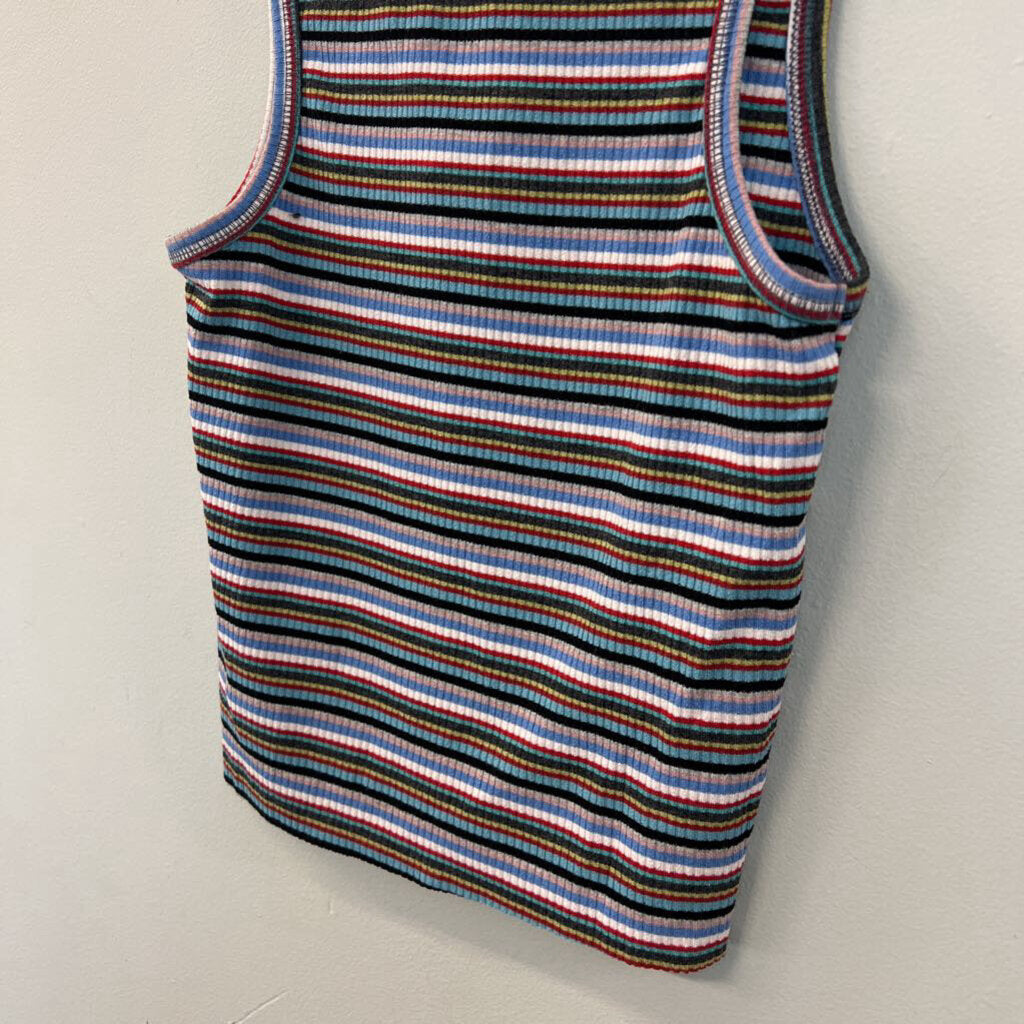 Urban Outfitters Blue/ Multi Striped Cropped Mushroom Tank Medium