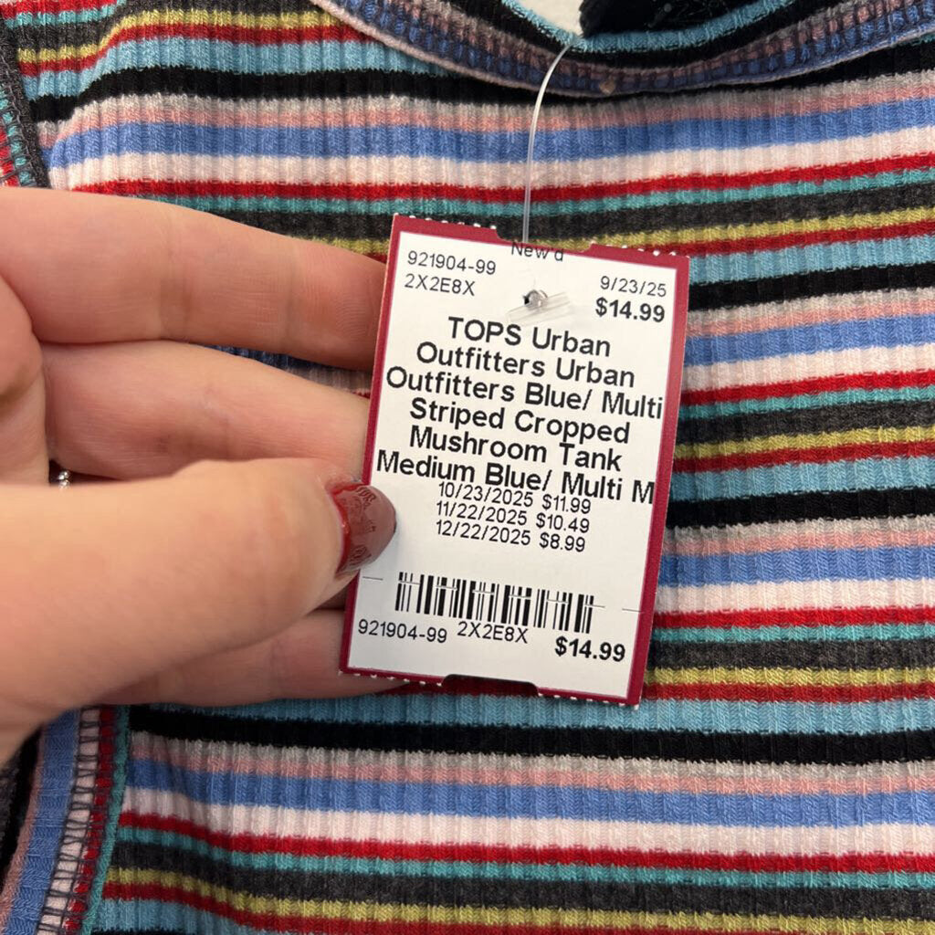 Urban Outfitters Blue/ Multi Striped Cropped Mushroom Tank Medium