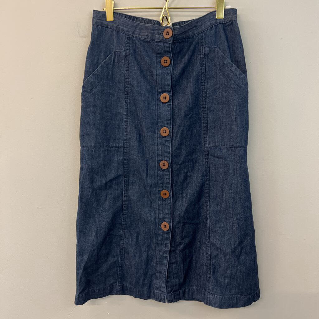 Blue Chambray Button Front Midi Skirt Small