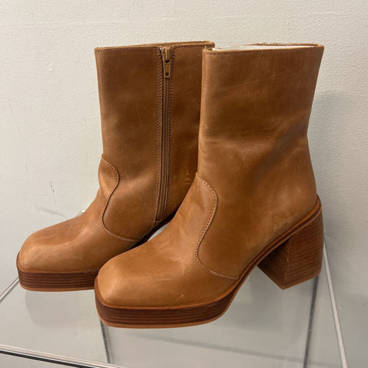 Free People Brown Leather Ruby Shine Platform Boots 37.5