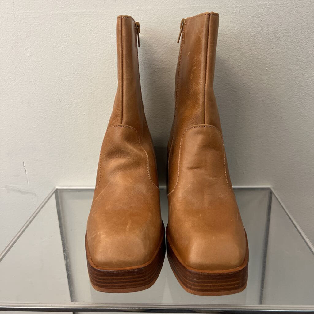 Free People Brown Leather Ruby Shine Platform Boots 37.5