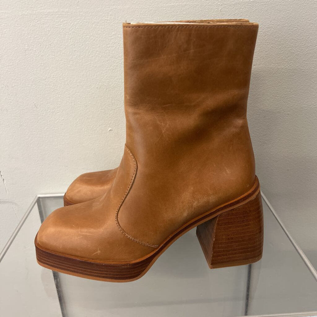 Free People Brown Leather Ruby Shine Platform Boots 37.5
