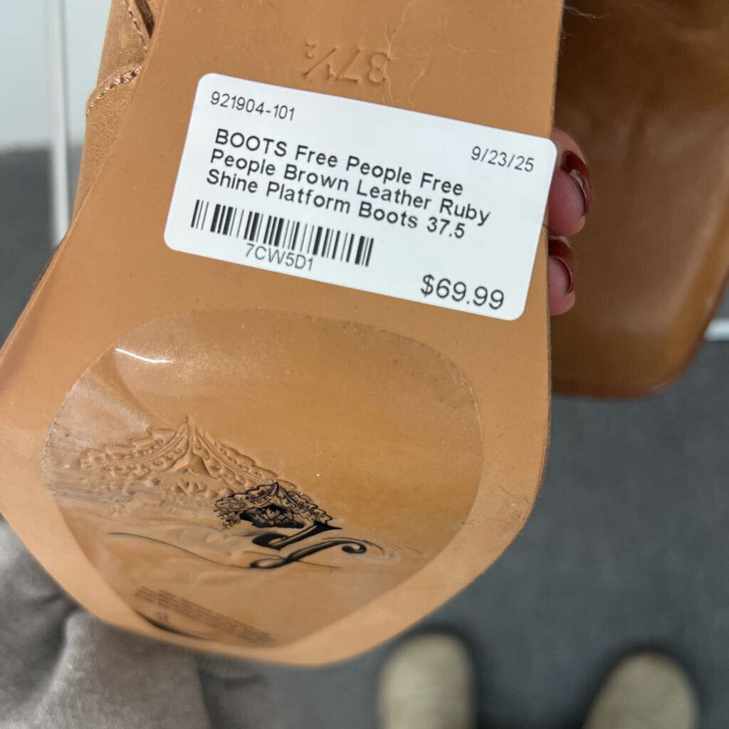 Free People Brown Leather Ruby Shine Platform Boots 37.5