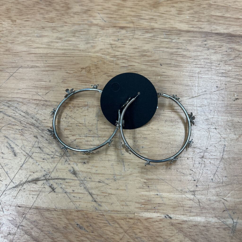 Silver Flower Hoop Earrings