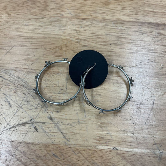 Silver Flower Hoop Earrings