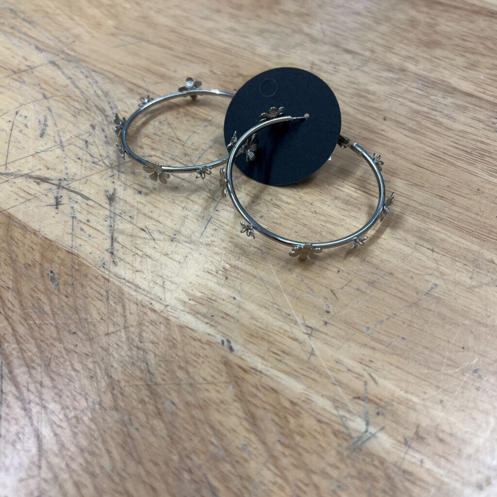 Silver Flower Hoop Earrings