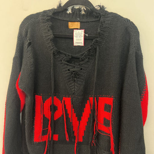 POL Black/ Red Knit LOVE Fringe Sweater Top Small
