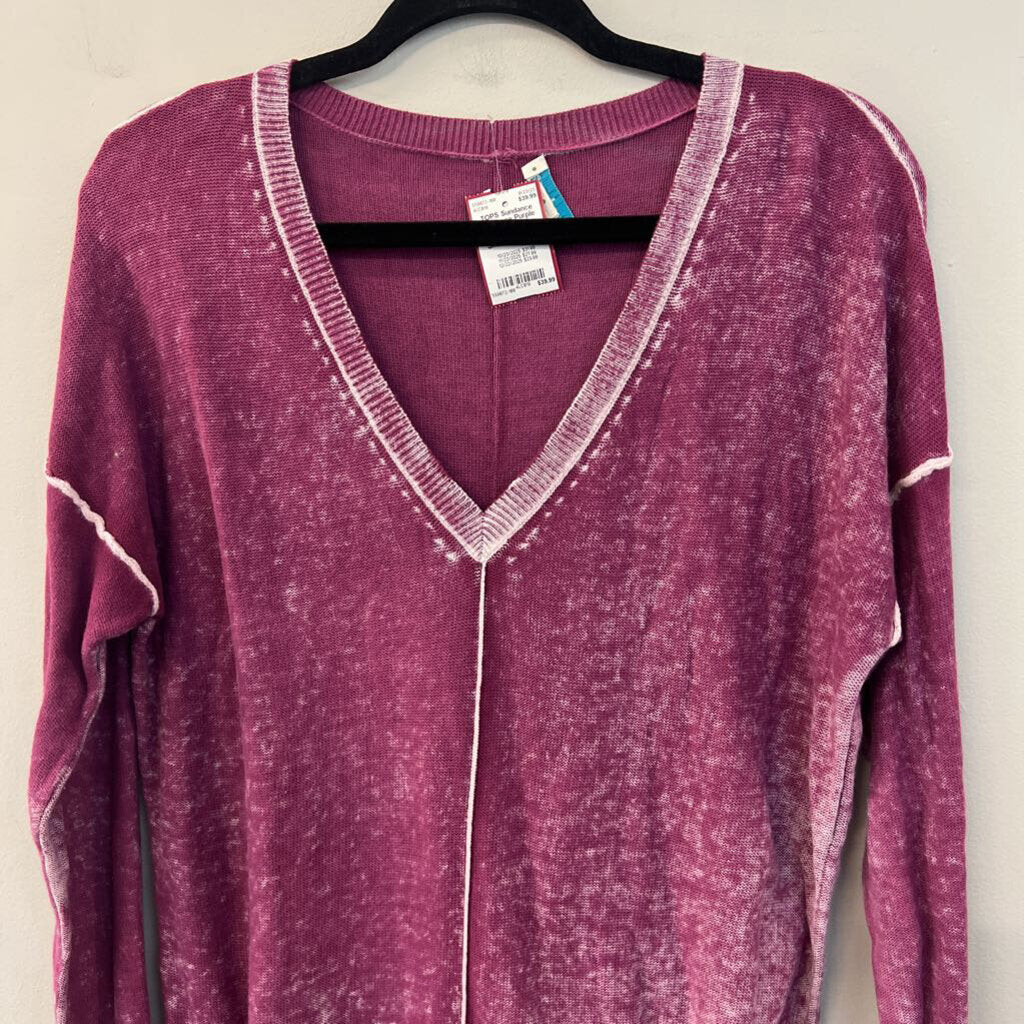 Sundance Purple Knit V Neck Sweater Top Extra Small
