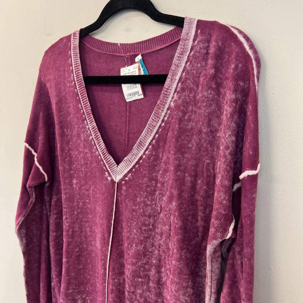 Sundance Purple Knit V Neck Sweater Top Extra Small