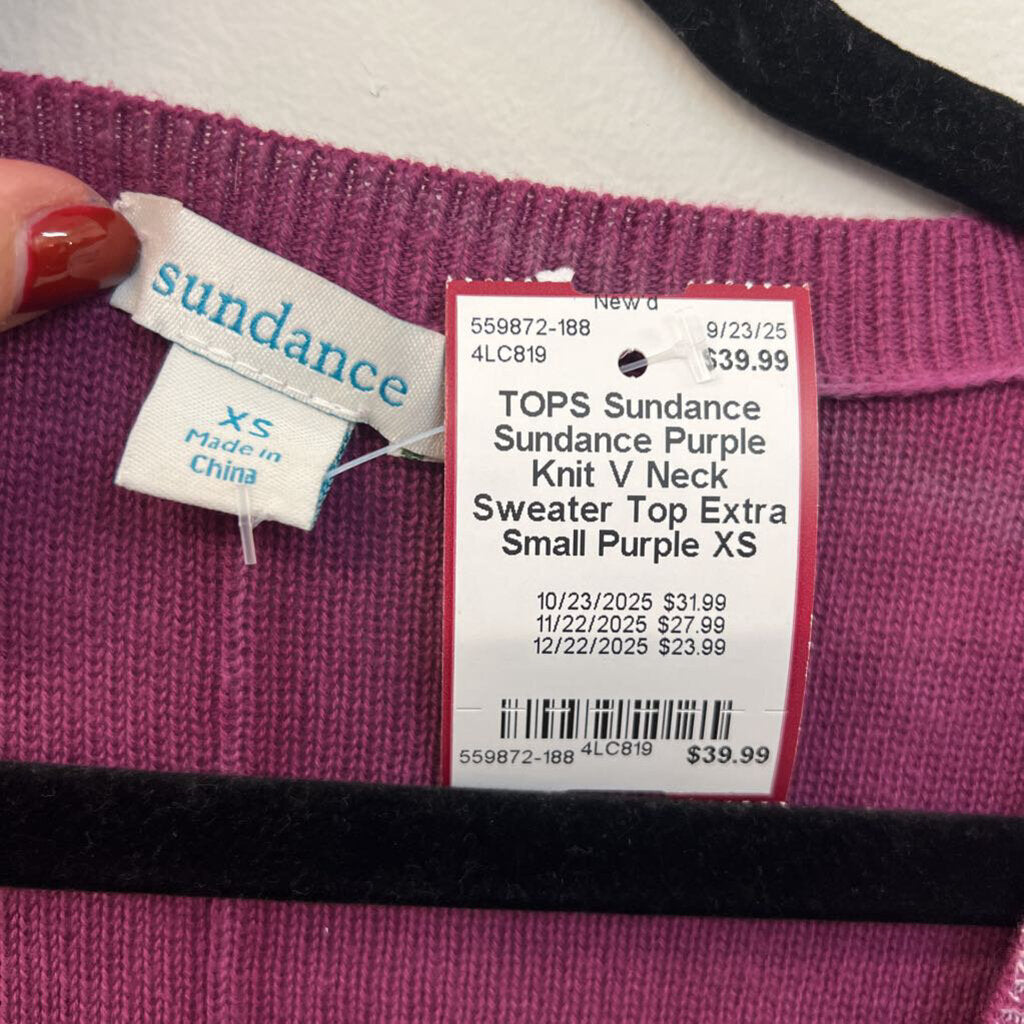 Sundance Purple Knit V Neck Sweater Top Extra Small