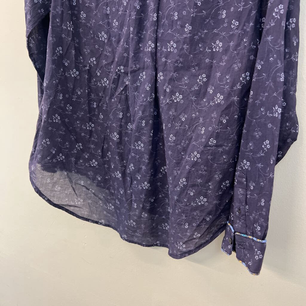 Sundance Blue Flower Print Embroidered Detail Long Sleeve Button Down Top Extra Small