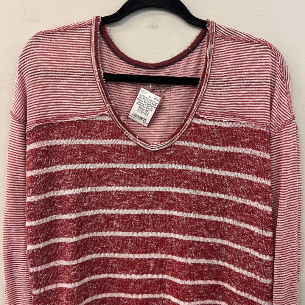 We The Free Red/ Cream Striped Long Sleeve Knit Top Extra Small