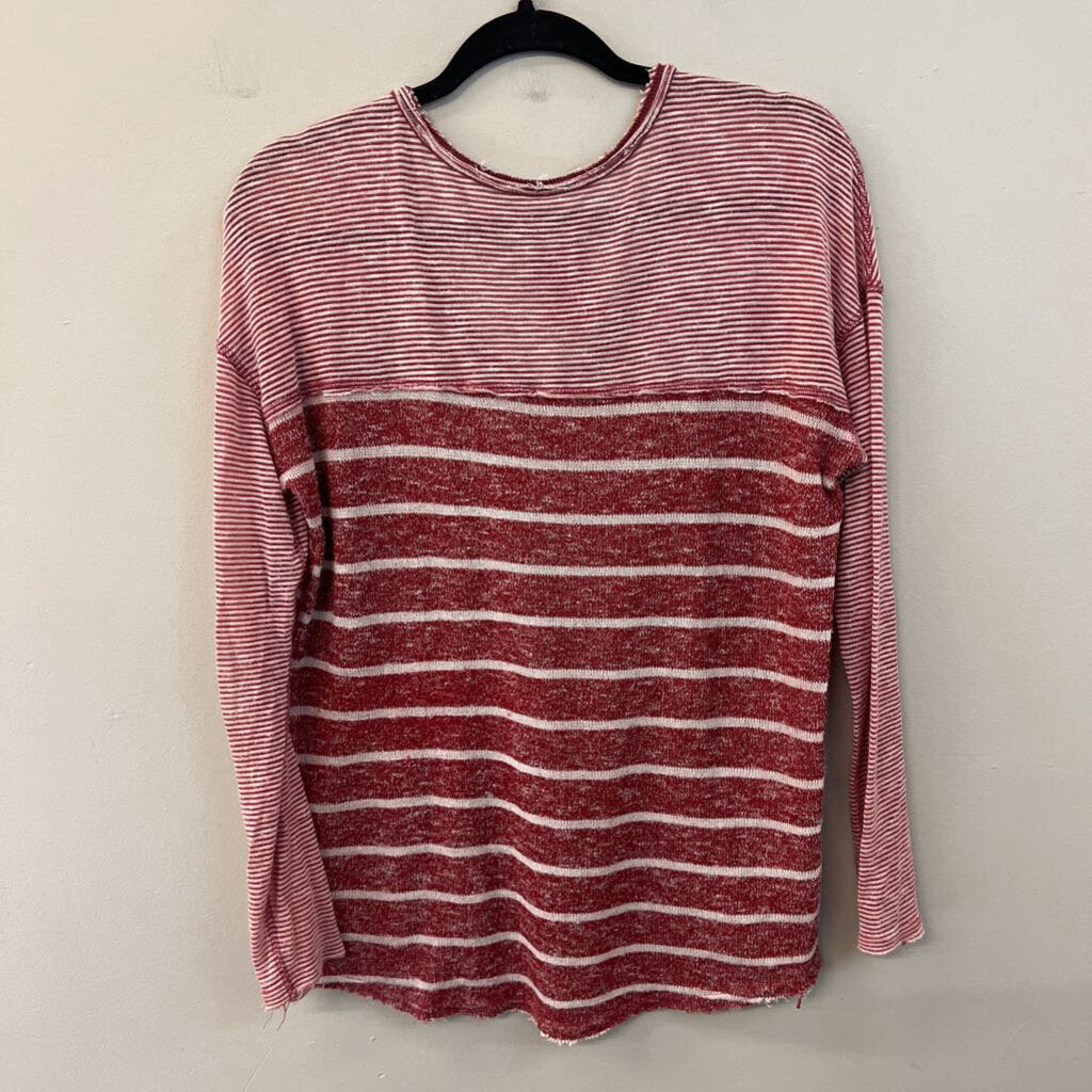 We The Free Red/ Cream Striped Long Sleeve Knit Top Extra Small