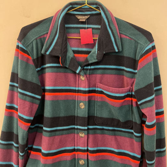 Eddie Bauer Teal/ Multi Striped Fleece Long Sleeve Button Down Top Small