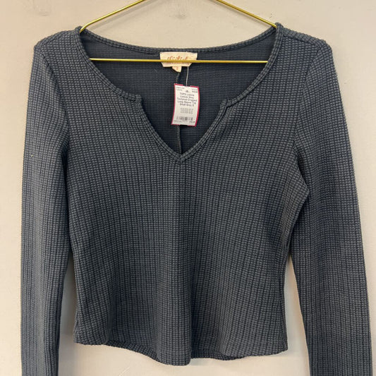 Listicle Grey Textured Cropped Long Sleeve Top Small