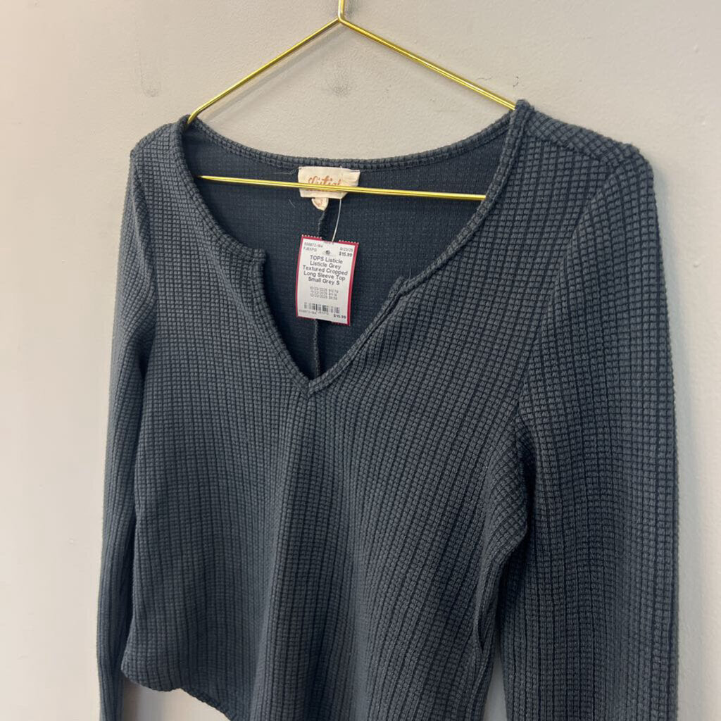 Listicle Grey Textured Cropped Long Sleeve Top Small