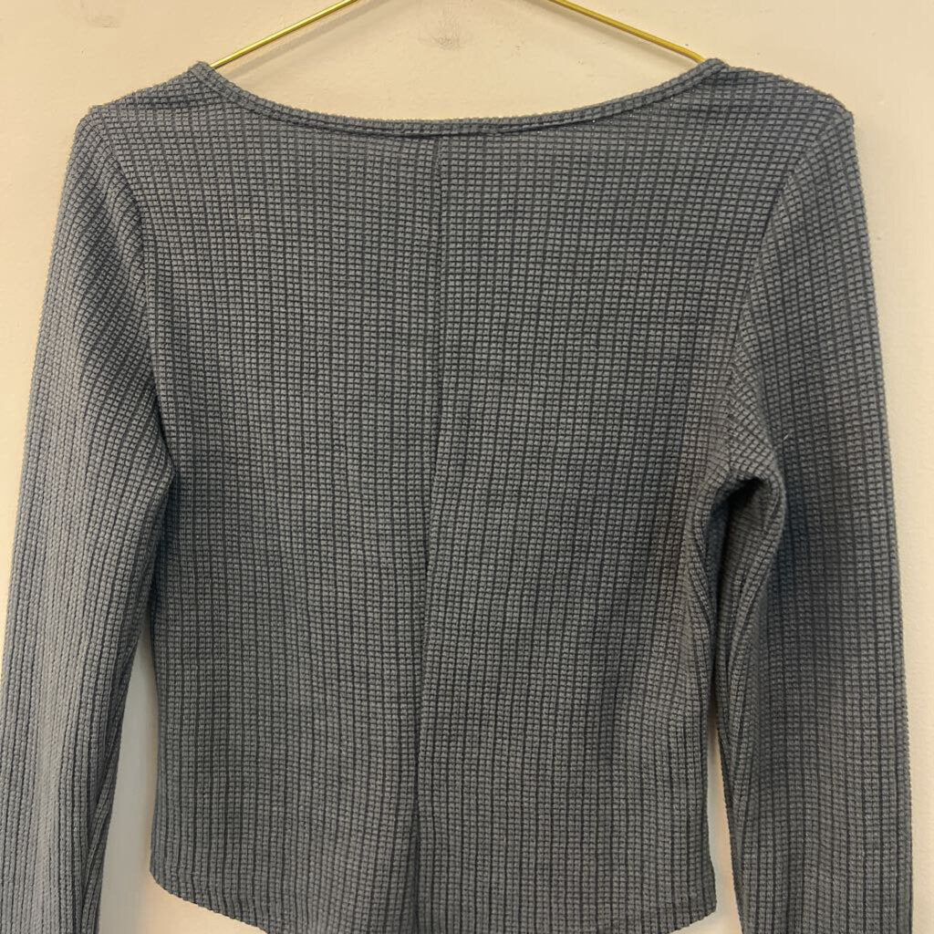 Listicle Grey Textured Cropped Long Sleeve Top Small